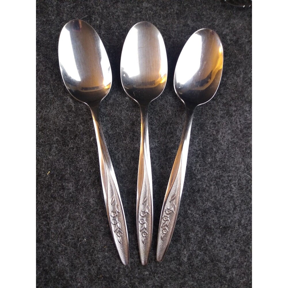 Superior Radiant Rose 3 Soup Spoons 7"  Stainless Flatware USA Vintage